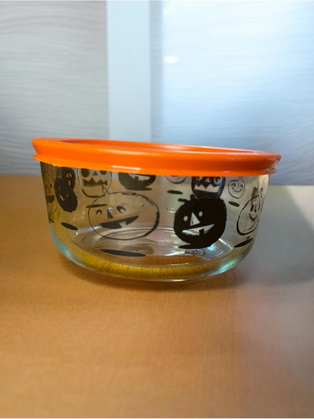 Pyrex Round Glass Storage Container Set 4 Cup/950ml Halloween Orange Snap Lid
